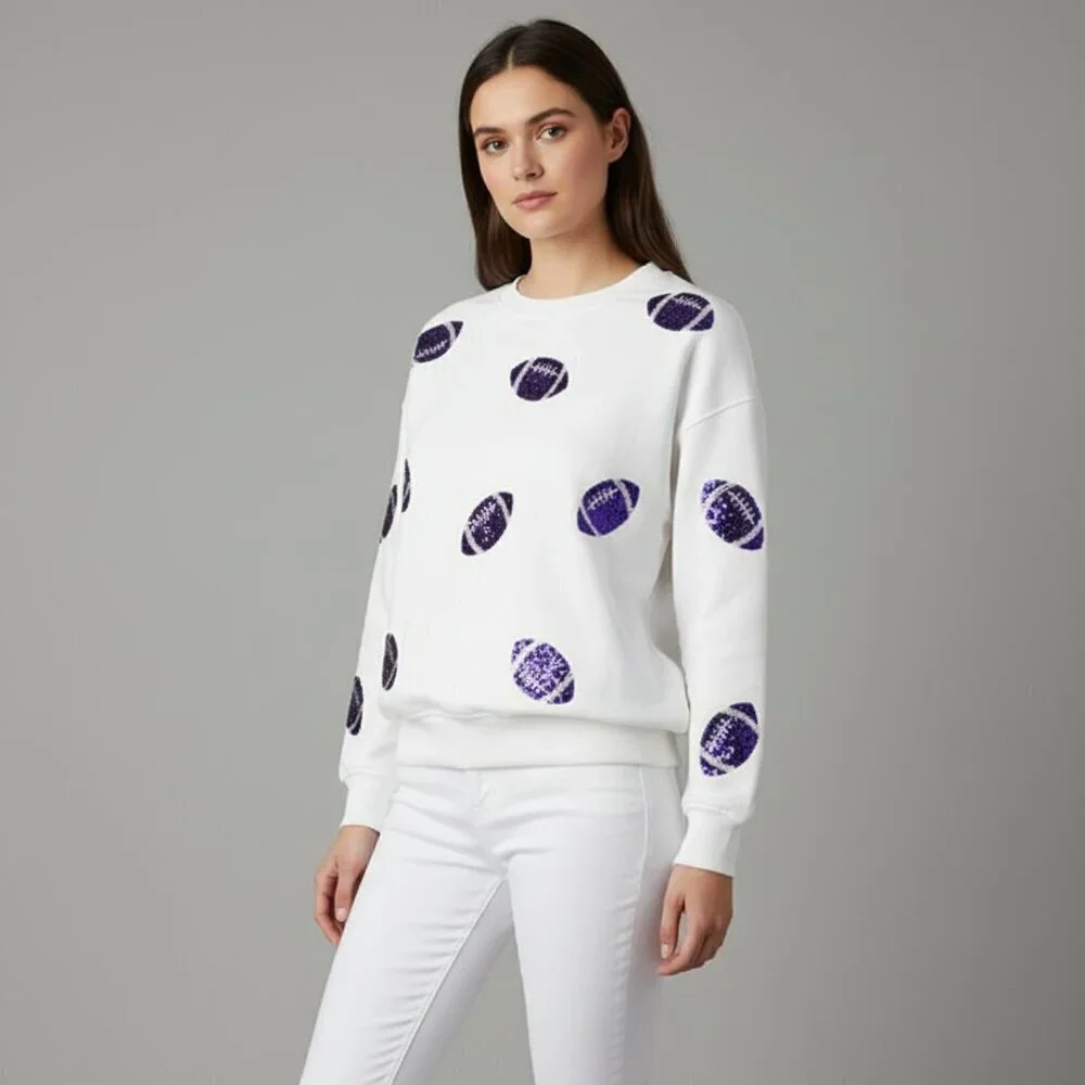 NWOT Le Lis White Football Sequins Sweatshirt Size M